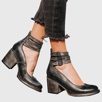 Helene | Damen Stiefel Blockabsatz Schnallenriemen Elegant Herbst Urban – Schwarz