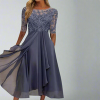 Gundrada | Elegantes Midi Kleid mit Spitzenärmeln – Lila