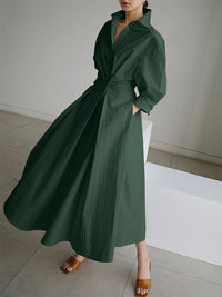 Verena - Maxikleid mit Reversausschnitt und langen Ärmeln – Oliv