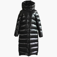 Damen Daunenjacke mit Kapuze und Reißverschluss in voller Länge – Schwarz