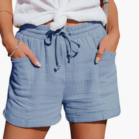 Baumwoll Sommer Shorts für Damen – Leicht mit Taschen & Bund – Blau