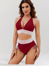 Lidia – Bauchweg-Bikini-Set mit hoher Taille – Rot