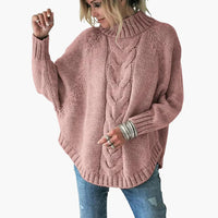 Damen pullover mit Rollkragen und Zopfmuster – Rosa