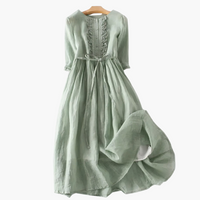 Elegantes langes Kleid für Frauen - Knopfleiste und Bindegürtel – Grün