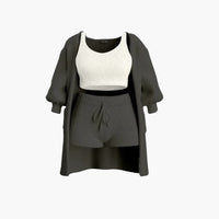 Loungewear Set - Damen Strick Outfit 3-teilig mit Cardigan – Schwarz