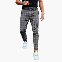 Herren Slim Fit Hose mit Karomuster und schmalem Bein – Grau