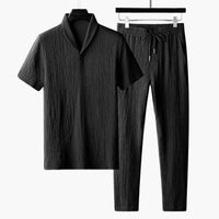 Herren Zweiteiler mit Langarmshirt und Hose für Frühjahr Herbst – Schwarz