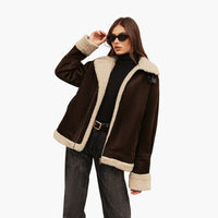 Damen jacke mit breitem Kragen und Reißverschluss – Braun