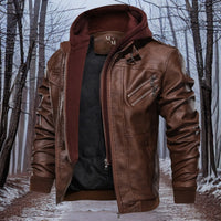 Rambo | Premium Lederjacke mit Kapuze für Herren – Stil und Wärme vereint – Kaffee