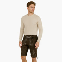 Bestickte Lederhose Kniebund für Herren - Oktoberfest 2025 – Dunkelbraun