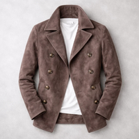 Niccolo – Klassische Zweireihige Wildleder Jacke – Dunkelbraun