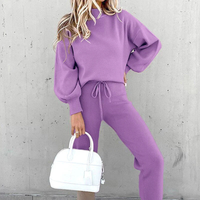 Damen Zweiteiler Set | Freizeitanzug mit Pullover und Hose – Lila