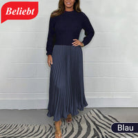 MARIA | Elegante und stilvolle Faltenkleider mit Rundhalsausschnitt – Blau