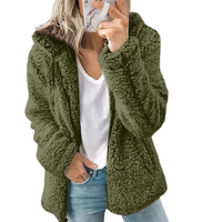 Kosara | Plüschjacke mit Kapuze und Reißverschluss, Fleeceweste – Armee grün