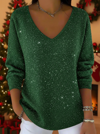 Falyn – Eleganter Pullover Mit V-Ausschnitt Und Glitzer – Grün