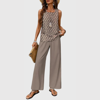 Karin | Damen Zweiteiler Weitbein Hose Set Elegant Koordiniert Modern – Khaki