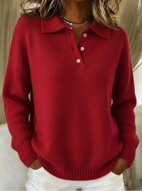 Mara | Eleganter Strickpullover Damen mit Polokragen – Rot