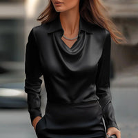 Penelope | V-Ausschnitt Langarm Bluse – Schwarz