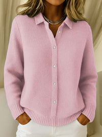 Monika | Damen Klassischer Kragen Knopfpullover – Rosa