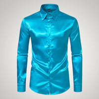 Tobias | Herren Festliches Satin Gerades Hemd – Hellblau