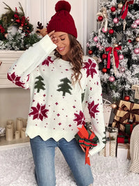 Olivarheia | Eleganter Weihnachtspullover mit Wellenkanten – Weiß