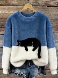 Zaidia – Gemütlicher Strickpullover Mit Süßer Katze – Blau