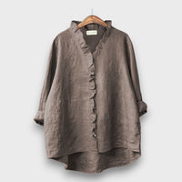 Jagina – Lockere Bluse mit Volantkante – Grau