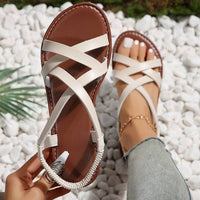 Heidi-Mode | Crisscross Flache Sandalen mit Rutschfester Riemen – Beige