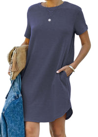 Sommerkleid für Damen - Luftiges Tunika-Kleid mit Taschen – Marine