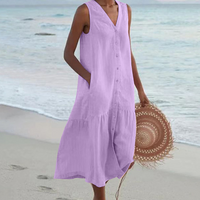 Mary | Damen Luftiges V-Ausschnitt Sommerkleid – Lila