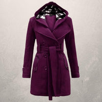 Olidaveia | Warmer und trendiger Wintermantel mit Gürtel und Kapuze aus Baumwolle – Violett