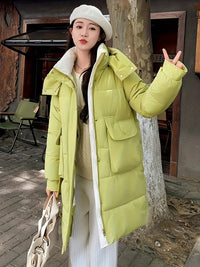 Clierith | Schicker urbaner Chic – Langer Puffermantel mit Kapuze – Lemon
