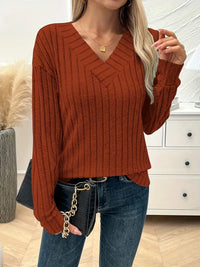 PIT STRIP V-NECK LANGARMPULLOVER | MODERNER STIL, KOMFORTABEL, VIELSEITIG – Rot