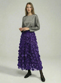 Eleganter Rock mit Polka Dot und Tüll-Patchwork - midi – Lila