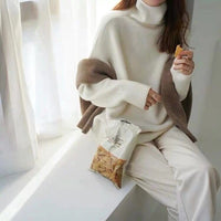 Klassischer Rollkragenpullover mit Übergröße für Frauen – Weiß