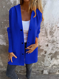Hanneke™ | Sommerblazer mit Knöpfen und Kapuze – Blau