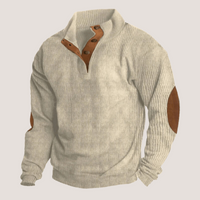 Gerippter Pullover für Männer mit Wildleder-Ellbogen-Patches – Beige
