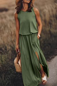 Layla Sommer-Kleid | Modernes ärmelloses Kleid mit Ausschnitt – Grün