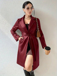 Elliven | Urban Luxe Solid Revers Jacke Longline vorne offen lässig – Bordeaux