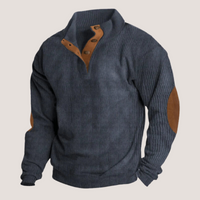 Gerippter Pullover für Männer mit Wildleder-Ellbogen-Patches – Dunkelblau