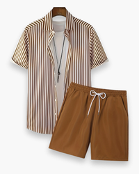 Herren Freizeit Set mit Streifen | Sommerlich & Bequem – Dunkelbraun