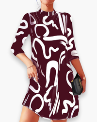 Damen Stilvolles Herbstkleid | Knielang – Bordeaux