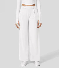 Palazzo Hose für Damen - Sommerliche Business Stoffhose mit Weitem Bein – Weiß