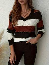 ELEGANTER GESTREIFTER V-AUSSCHNITT PULLOVER | MODERNER STIL, KOMFORTABEL, VIELSEITIG – Gemischte Farbe