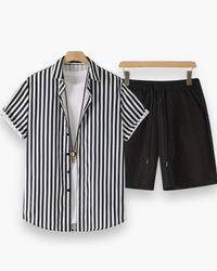 Herren Freizeit Set mit Streifen | Sommerlich & Bequem – Schwarz