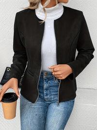 Leymirae | Braune Langarm Zip-Up Jacke – Schwarz