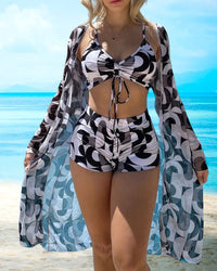 Zellea | lebhaftes 3-teiliges bedrucktes Bikini-Set – Schwarz