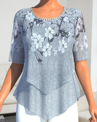 Elysia - Blumenmuster-Oberteil – Hellblau
