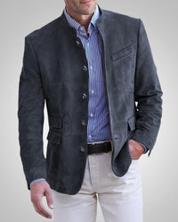 Paulex | Herren Klassischer Stehkragen Blazer – Dunkelgrau
