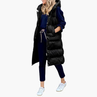 Damen Weste mit Kapuze und Steppdesign sowie Seitentaschen – Schwarz